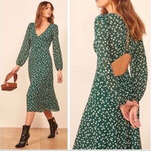 REFORMATION Joy Dress Annette Print Green White Ditsy Floral Open Back Women's 0